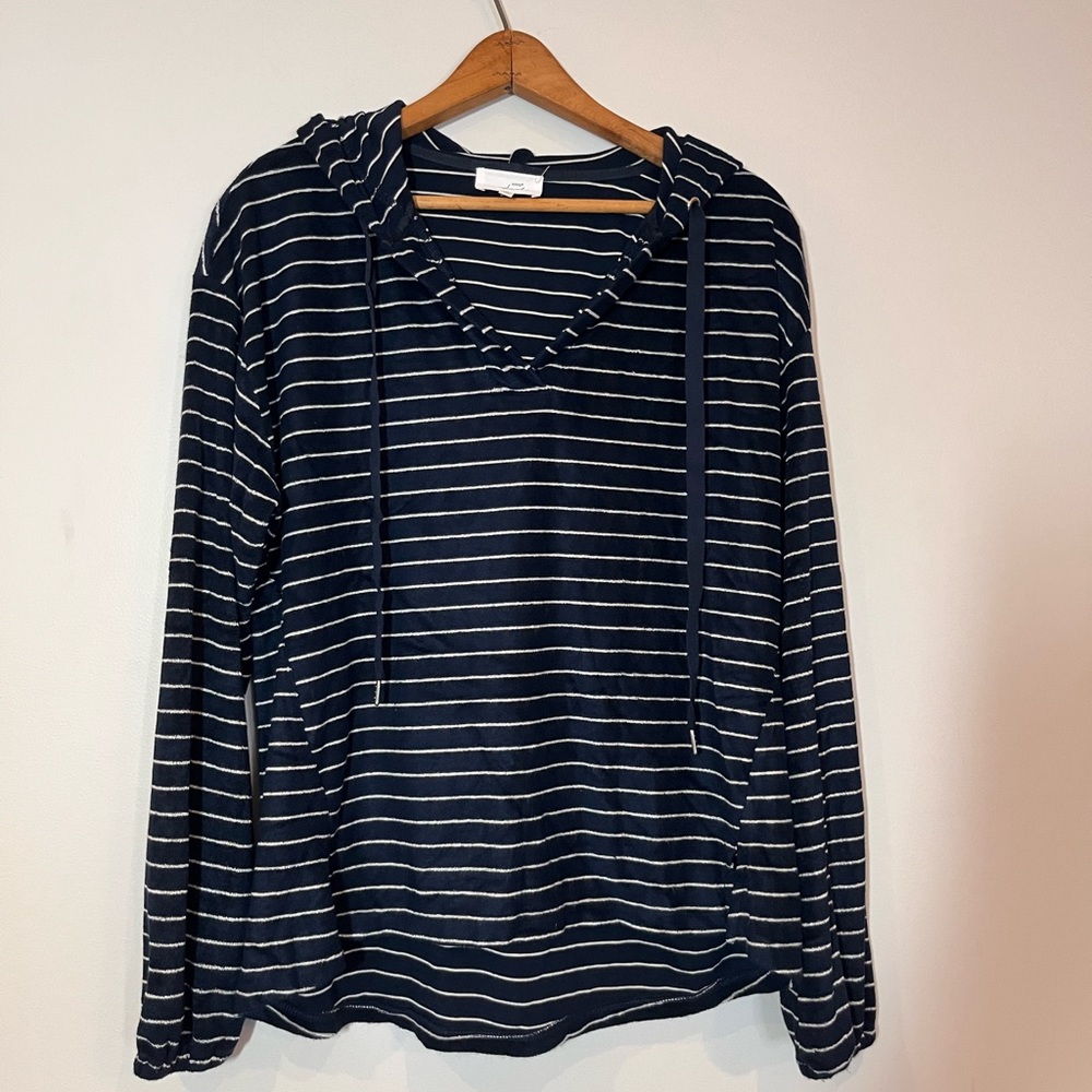 Soma Hoodie Top Sleepwear White a Navy Blue Size Small